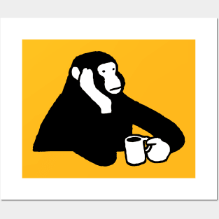 DREAMING MONKEY DRINKING COFFEE ART DRAWING Posters and Art